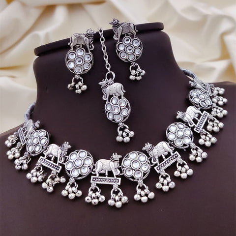 loywisfashion Ethnic Oxidised Silver Choker Jewellery Set