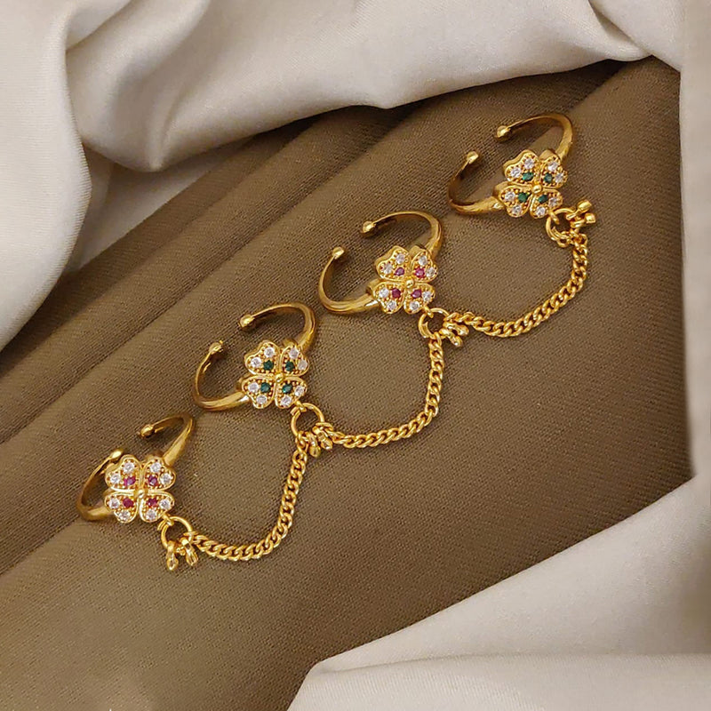 loywisfashion Elegant Flower Joint Finger Ring
