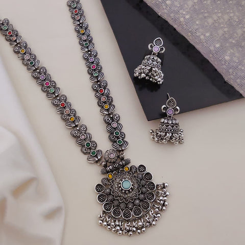 loywisfashion Traditional Long Oxidised Silver Set