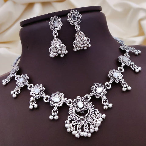 loywisfashion Stylish Oxidised Silver Choker & Earrings Set
