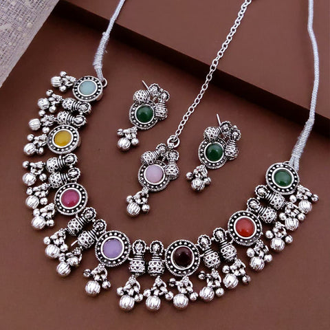 loywisfashion Premium Multicolor Oxidised Silver Choker Set