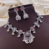 loywisfashion Stylish Oxidised Silver Choker & Earrings Set