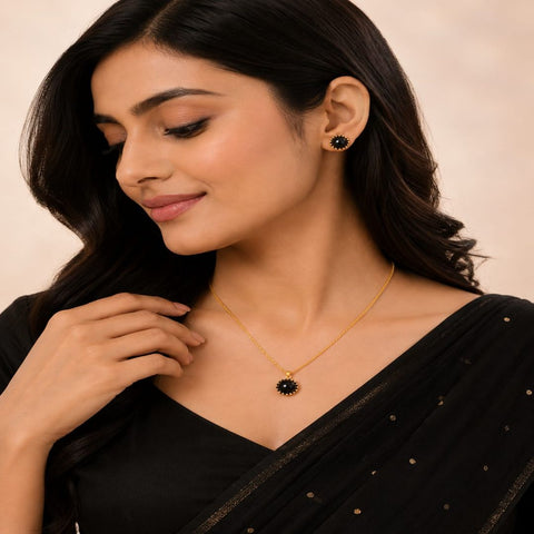 loywisfashion Elegant Black Pearl Necklace & Earrings Combo