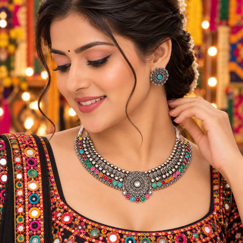 loywisfashio Beautiful Oxidised Jewellery Set