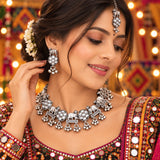 loywisfashion Ethnic Oxidised Silver Choker Jewellery Set
