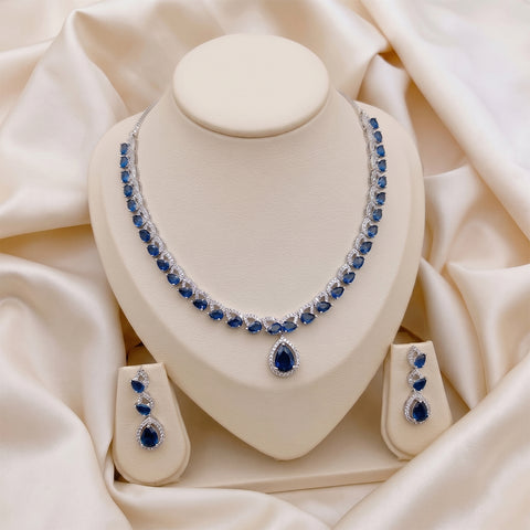 loywisfashion Designer Blue Diamond Necklace & Earrings Set