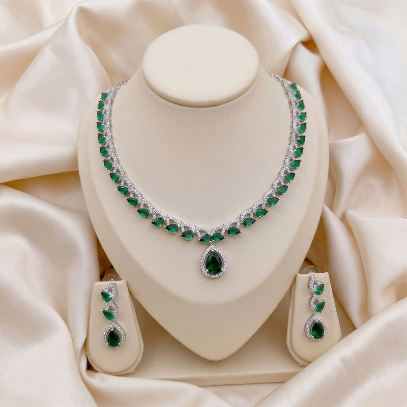 loywisfashion Designer Green Diamond Necklace Set
