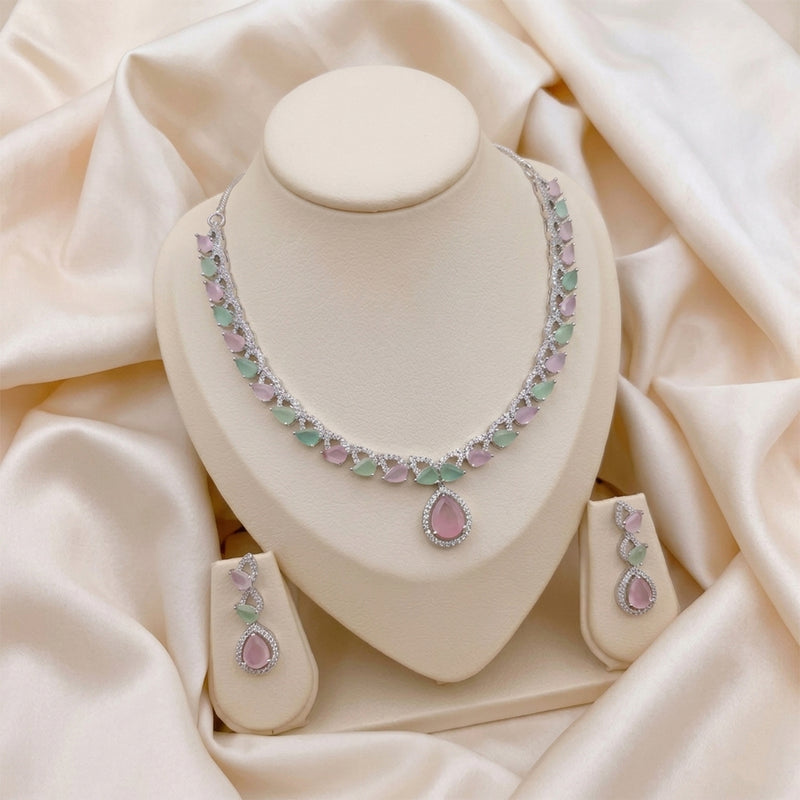 loywisfashion Designer Pink Green Necklace Set